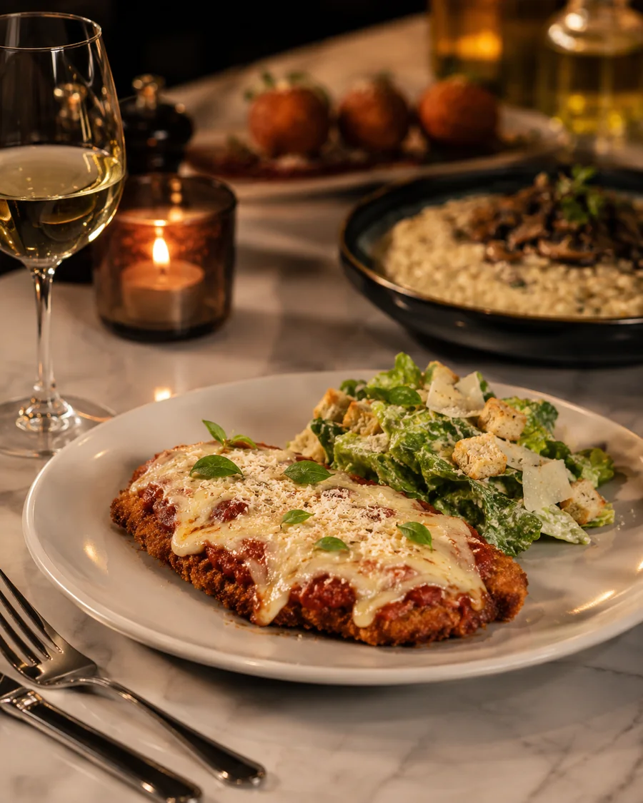 Milanesa de pollo a la parmesana con ensalada César