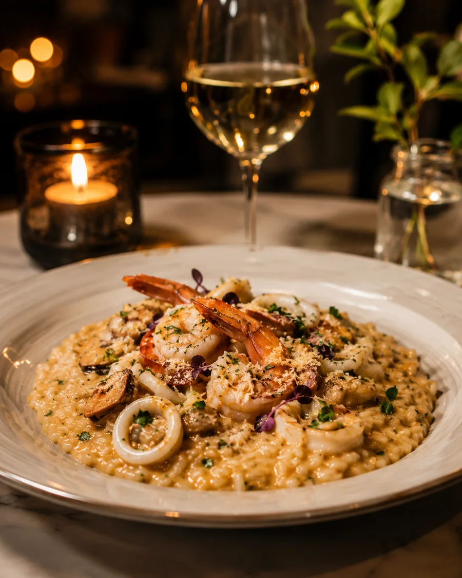 Risotto Scoglio con camarones y calamar